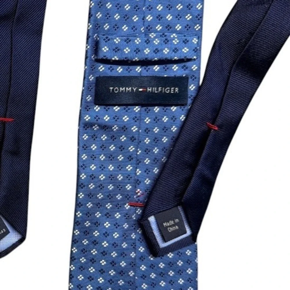 Tommy Hilfiger Mens Necktie Bundle Set of 3 Plaid Geometric Solid Blue Yellow